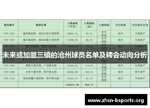 未来或加盟三镇的沧州球员名单及转会动向分析