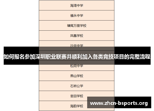 如何报名参加深圳职业联赛并顺利加入各类竞技项目的完整流程 如何报名参加深圳职业联赛并顺利加入各类竞技项目的完整流程